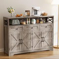 Buffet gris avec quatre portes, trois tiroirs et niche ouverte, meuble spacieux 120 x 35 x 95 cm