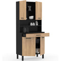 Petit meuble cuisine 80 cm noir et effet hetre avec quatre portes et tiroir de rangement