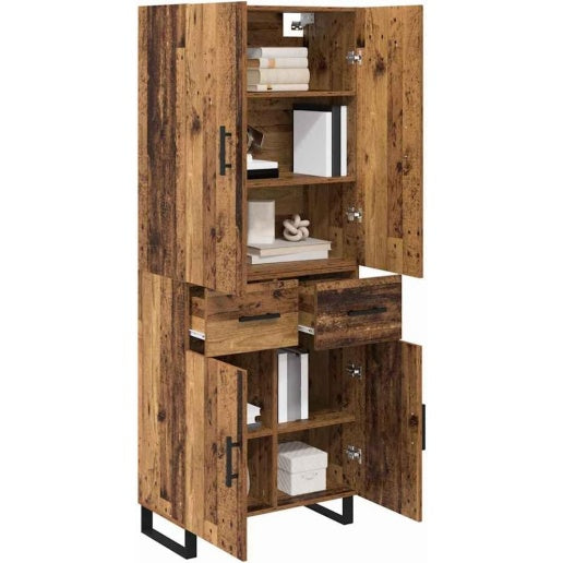 Armoire haute bois ancien 180 cm avec tiroirs, design elegant et grand espace de rangement interieur