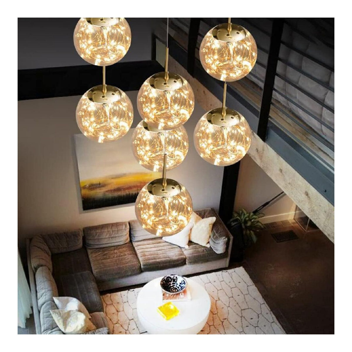 Luminaire Ambre et Transparent a silhouette graphique de type suspension