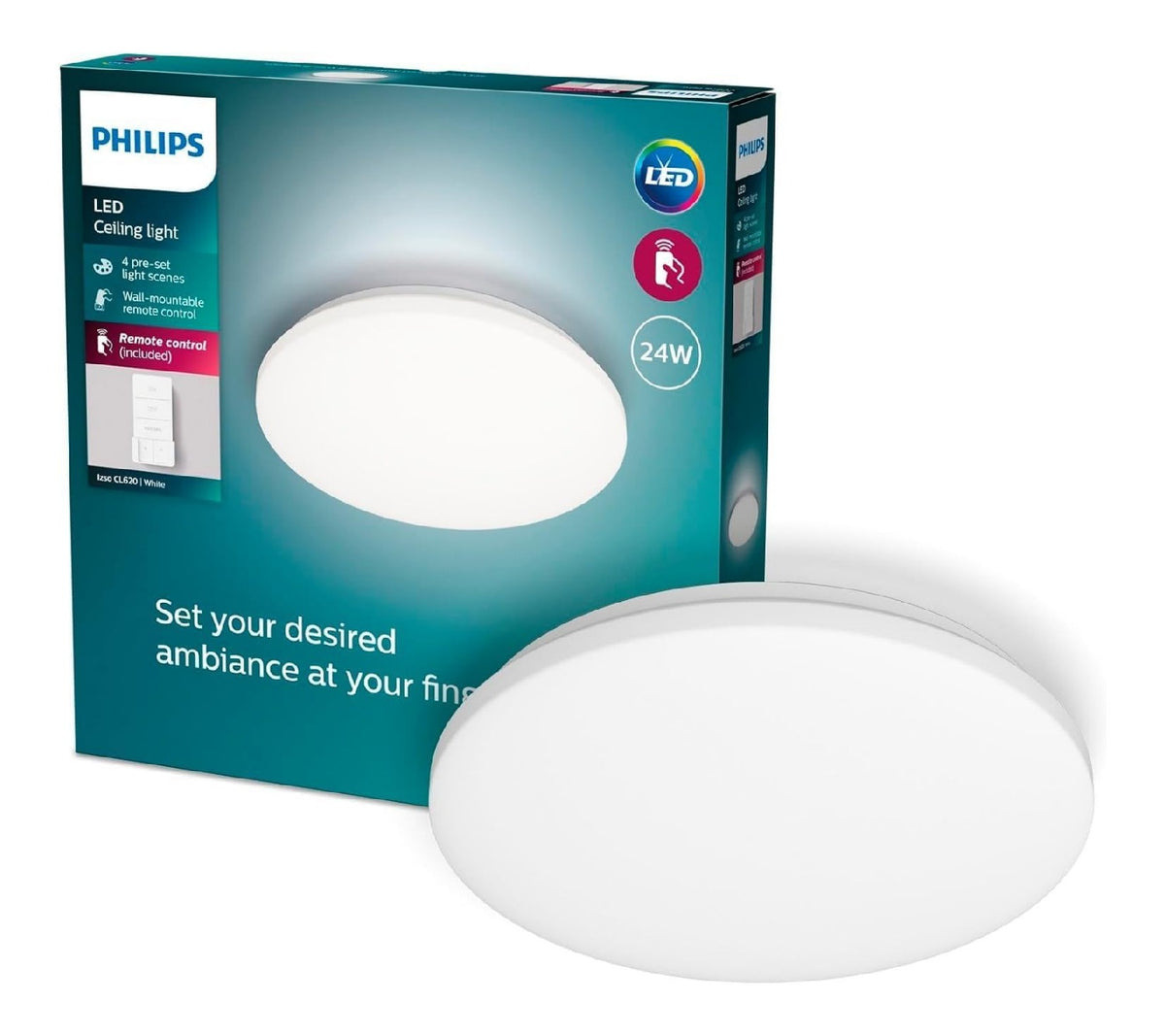 Plafonnier Blanc aux lignes epurees avec eclairage confortable 24W