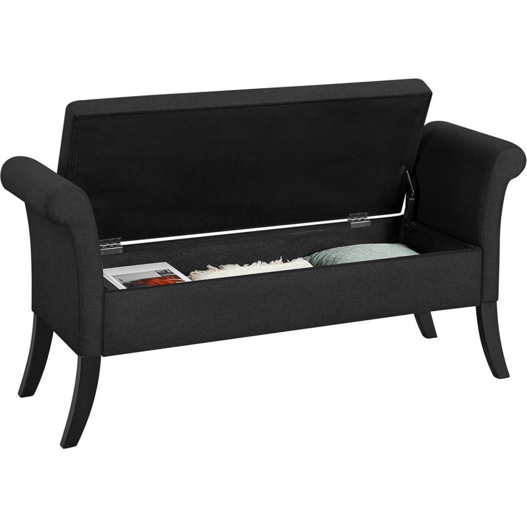 Bancs bout de lit finition bois revetement velours gris