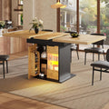 Table rectangulaire extensible quatre a six personnes avec rangement integre, portes vitrees et eclairage LED, ideale petits espaces