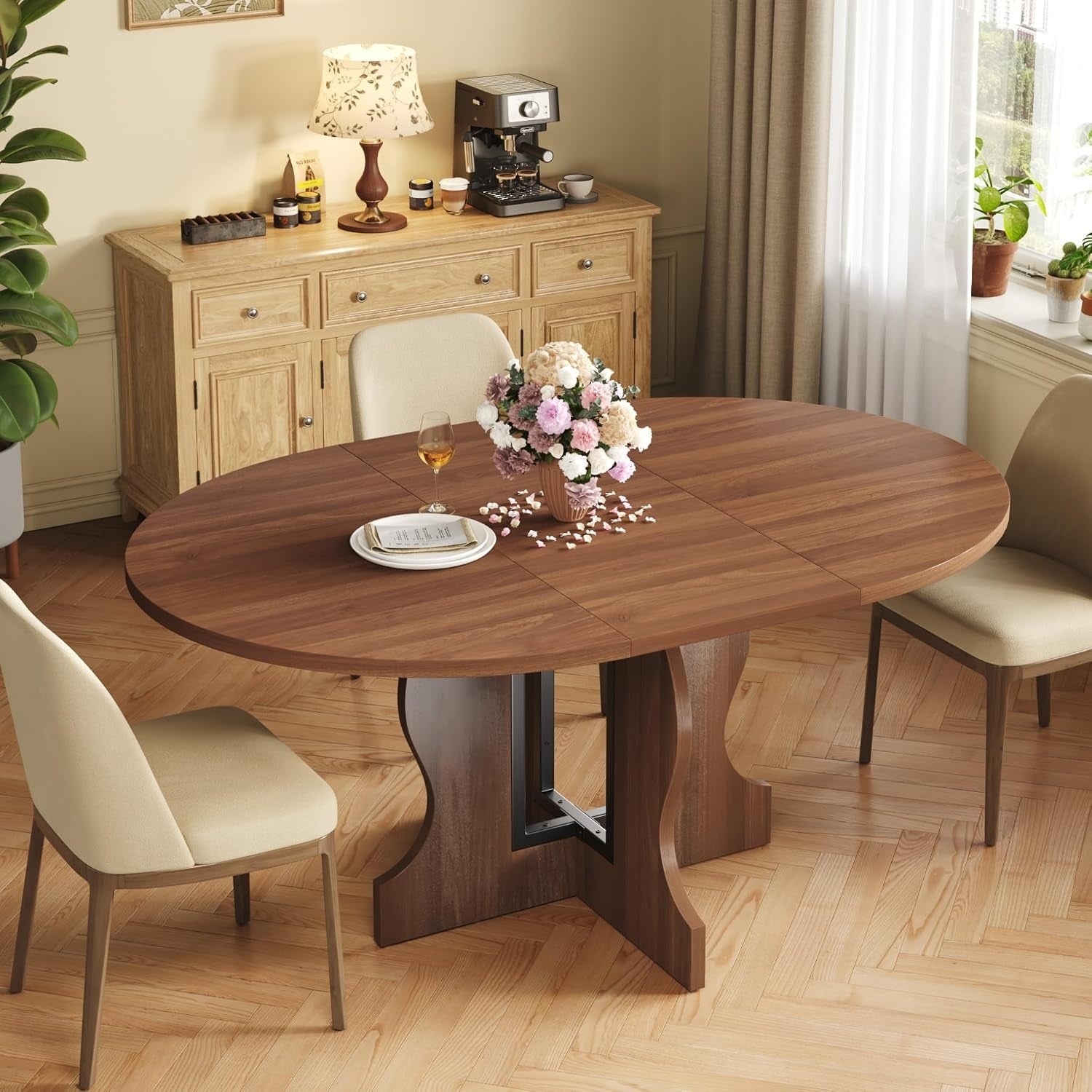 Table repas extensible 110 a 150 cm pour 4 a 8 personnes, solution pratique pour cuisine moderne