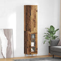 Ensemble de deux armoires hautes en bois composite finition ancienne avec portes et etageres, mobilier moderne pour cuisine salon et bureau