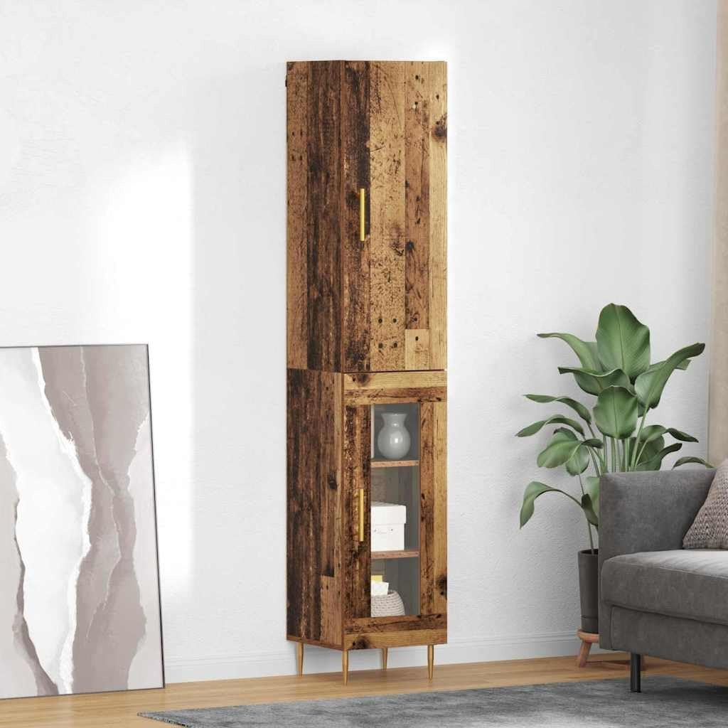 Ensemble de deux armoires hautes en bois composite finition ancienne avec portes et etageres, mobilier moderne pour cuisine salon et bureau
