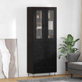 Vitrine noire en bois moderne avec portes vitrees et poignees metalliques 69,5 x 34 x 90 cm, mobilier elegant pour interieur