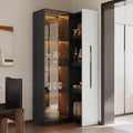 Vitrine LED blanche 70 x 40 x 160 cm avec porte en verre trempe, cadre aluminium, tiroir lateral et roulettes pratiques