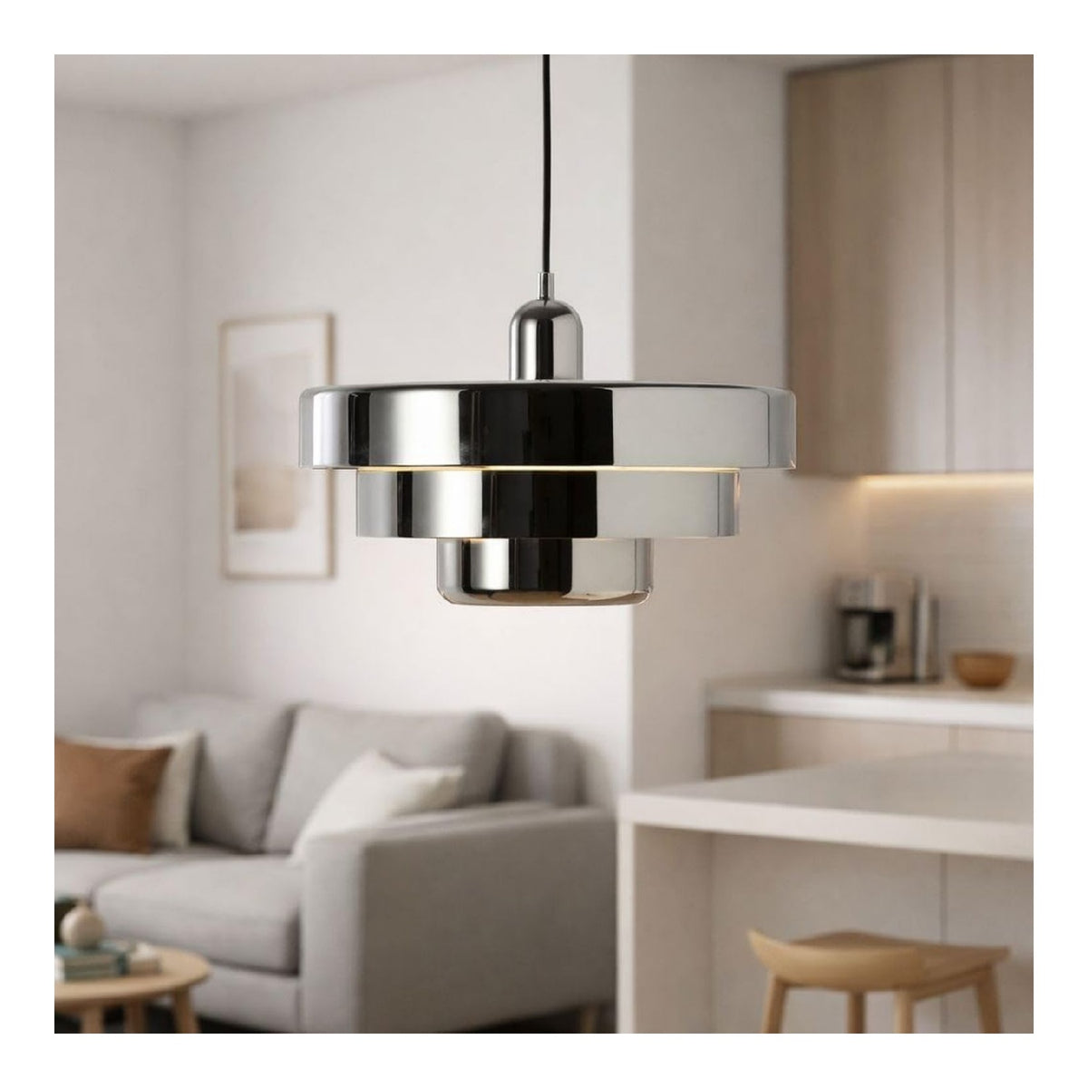 Luminaire Noir et Blanc a silhouette graphique de type suspension 40W E27