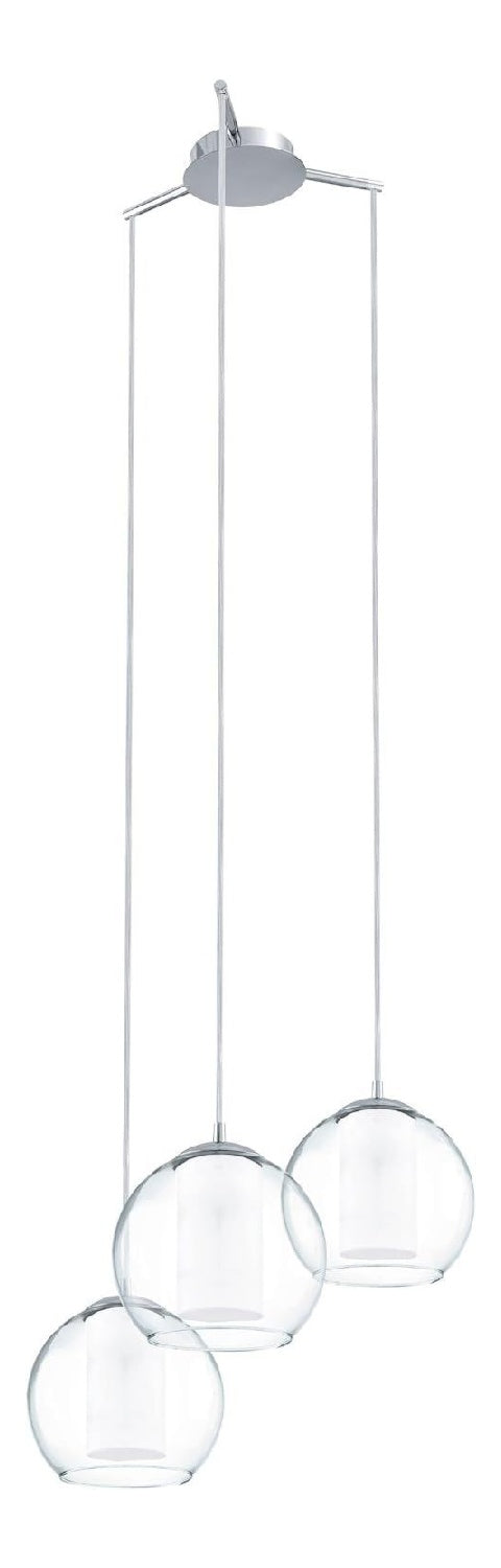 Suspension Blanc et Argente aux lignes epurees avec eclairage confortable E27