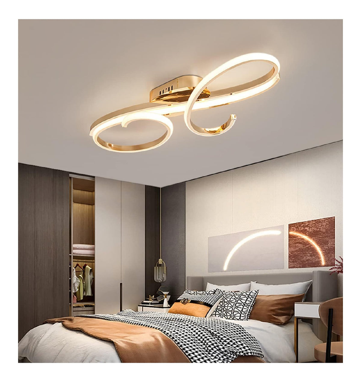 Luminaire Blanc et Dore a silhouette graphique de type plafonnier 50W 3000K
