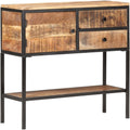 Bahut industriel en bois de manguier naturel 85 x 30 x 80 cm avec cadre metallique noir, tiroirs et compartiment ouvert