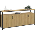 Buffet industriel 160 cm bois et noir avec quatre portes de rangement