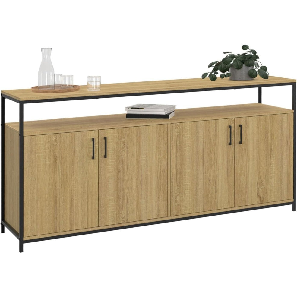 Buffet industriel 160 cm bois et noir avec quatre portes de rangement