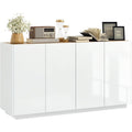 Meuble bas de salle a manger 140 x 40 x 75 cm avec revetement blanc brillant, ideal pour un interieur moderne et epure