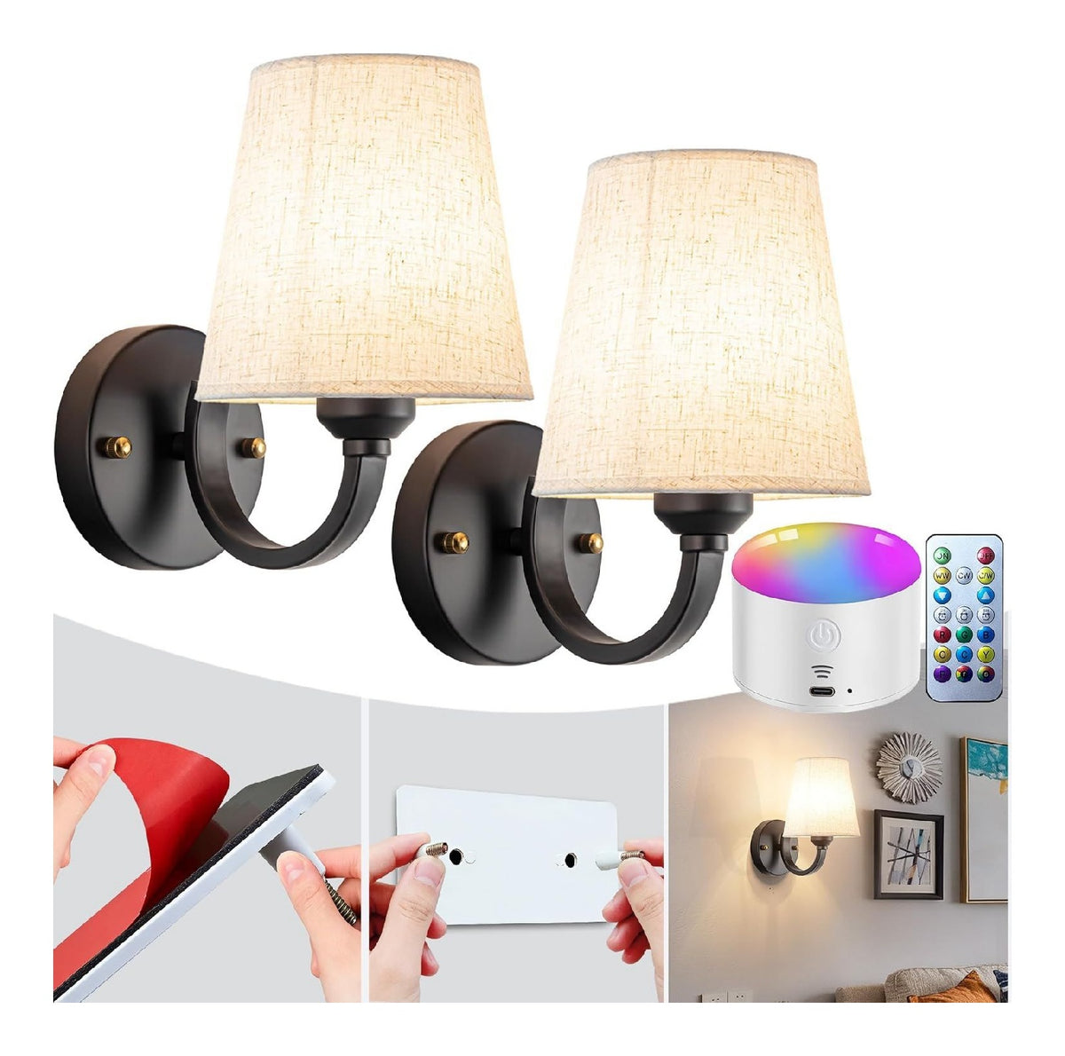 Luminaire Noir et Ambre a silhouette graphique de type applique murale 19-8897