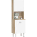 Meuble colonne de cuisine avec deux portes, dimensions 55 x 40 x 174 cm, association blanc et bois naturel