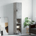 Armoire haute gris beton en bois composite 34,5 x 34 x 180 cm avec porte et etagere, rangement pratique pour maison et bureau