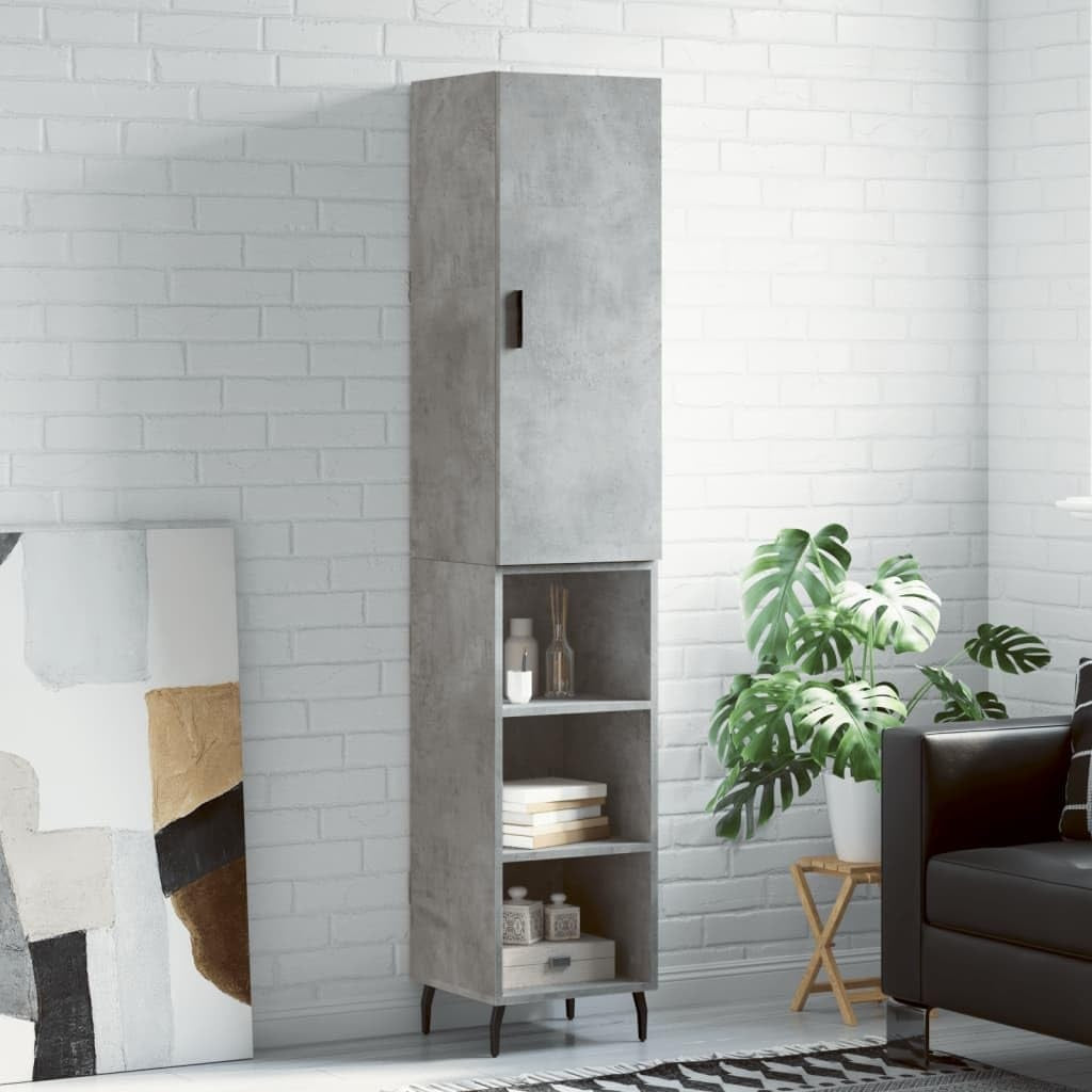 Armoire haute gris beton en bois composite 34,5 x 34 x 180 cm avec porte et etagere, rangement pratique pour maison et bureau
