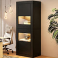 Vitrine noire haute 162 cm en verre avec double porte et eclairage LED pour presentation elegante