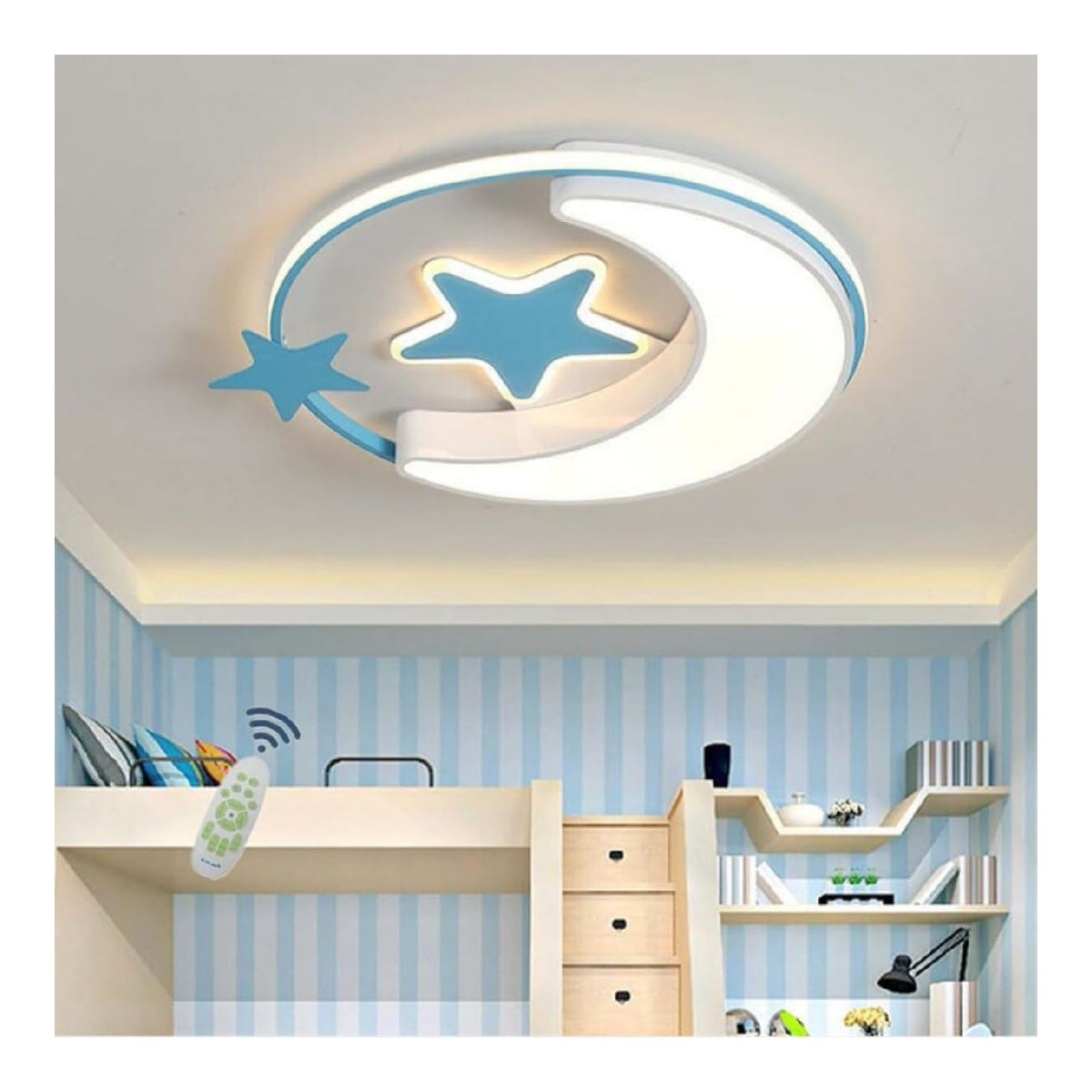 Lustre Ambre et Bleu aux lignes epurees avec eclairage confortable 33W 3000K