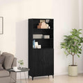 Colonne de rangement noire avec etageres ajustables 69,5 x 34 x 180 cm, meuble moderne en bois pour salle a manger et salon