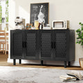 Buffet bas noir 140 x 40 x 80 cm avec quatre portes, grand espace de rangement pour cuisine et salon