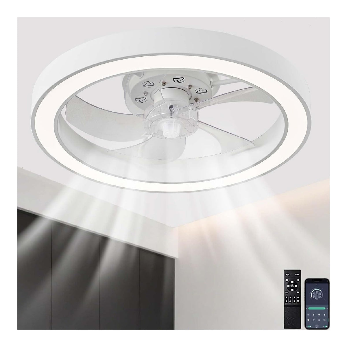 Lustre Blanc et Ambre aux lignes epurees avec eclairage confortable 3000 K