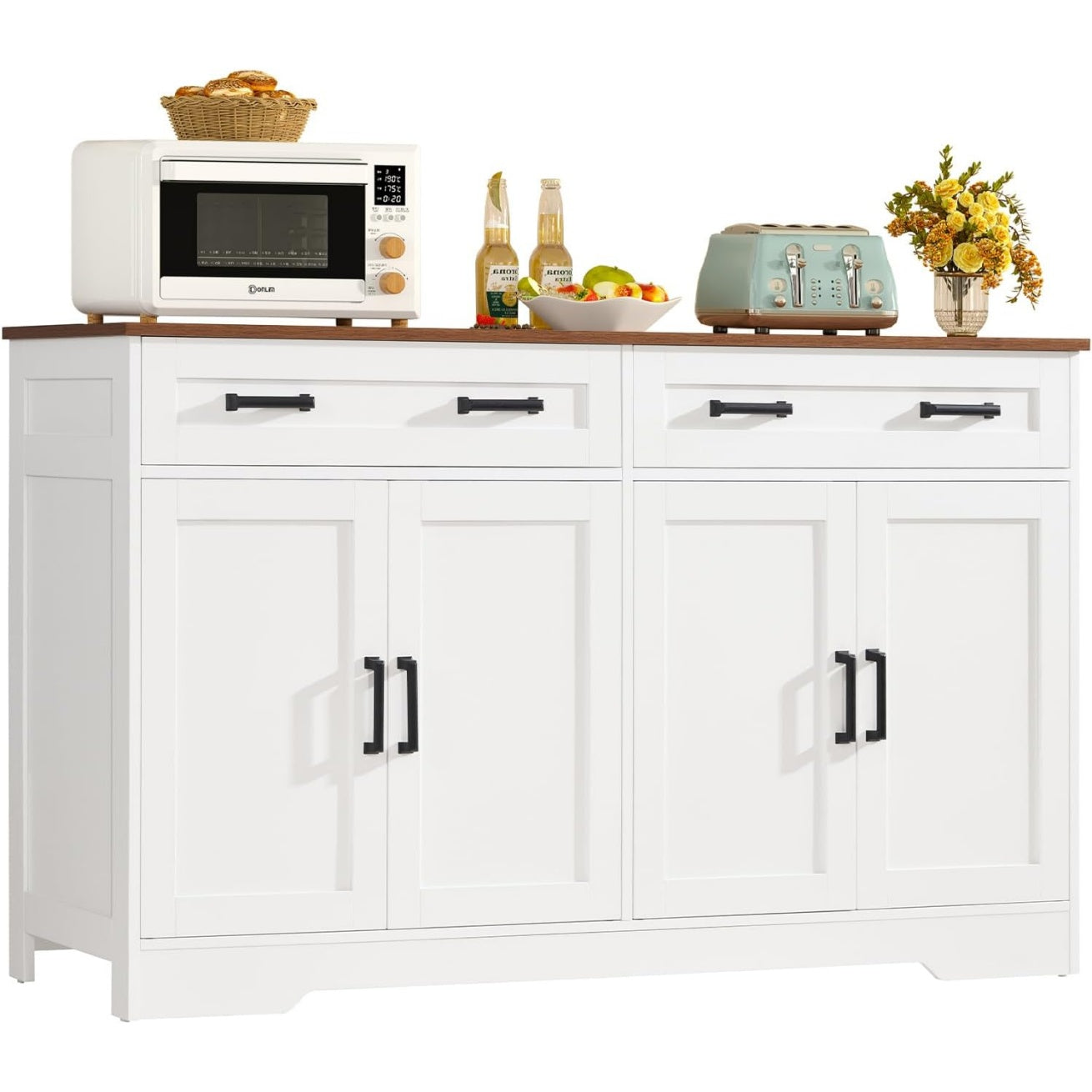Grand meuble cuisine blanc 140 cm avec quatre portes, deux tiroirs et etagere ajustable
