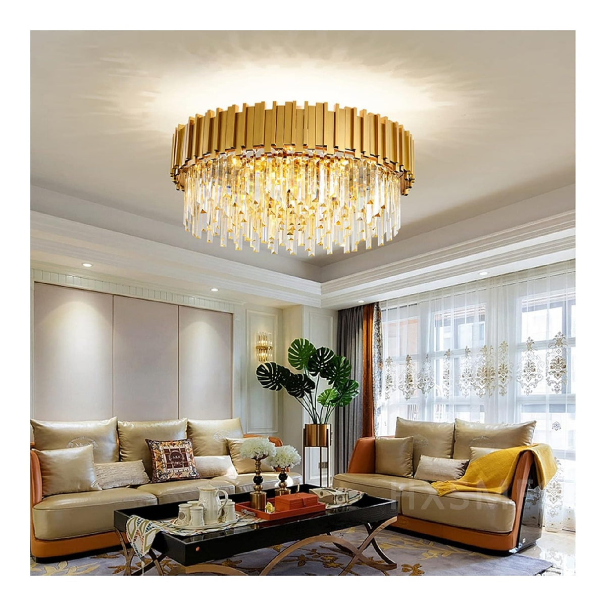 Lustre Dore et Ambre a presence elegante et lumiere agreable E14