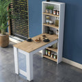 Console fixe multifonction noyer et blanc 120 cm avec etagere de rangement, ideale pour cuisine salle a manger ou interieur contemporain