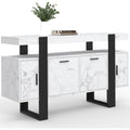 Buffet 140 cm effet marbre blanc et noir avec quatre portes elegantes