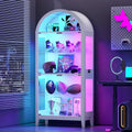 Vitrine blanche 175 cm avec eclairage RGB et detecteur automatique, meuble d exposition en verre avec etageres ajustables