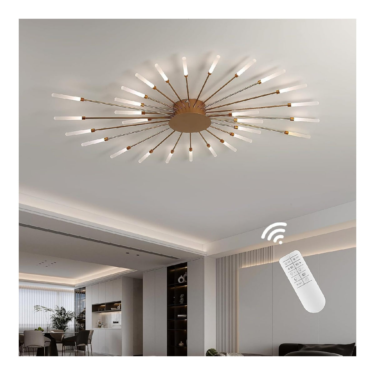 Solution lumineuse Blanc et Dore au dessin sobre en format lustre 28 W 3000 K