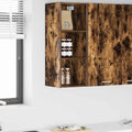 Placard mural chene fume 80 cm avec porte, tiroir et etagere, rangement pratique pour vaisselle epices ou accessoires