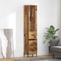 Buffet haut en bois recycle 180 cm avec tiroir et porte, meuble durable avec pieds metalliques