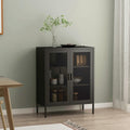 Meuble buffet industriel en acier noir avec portes et etageres, dimensions 102 x 80 x 40 cm, ideal salon cuisine ou salle a manger