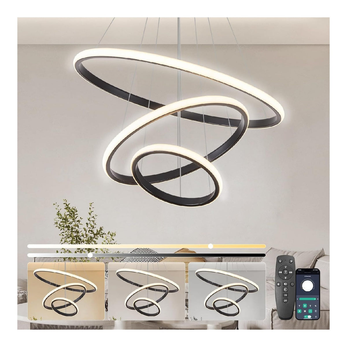 Suspension Noir et Blanc a presence elegante et lumiere agreable 45 W 3000K